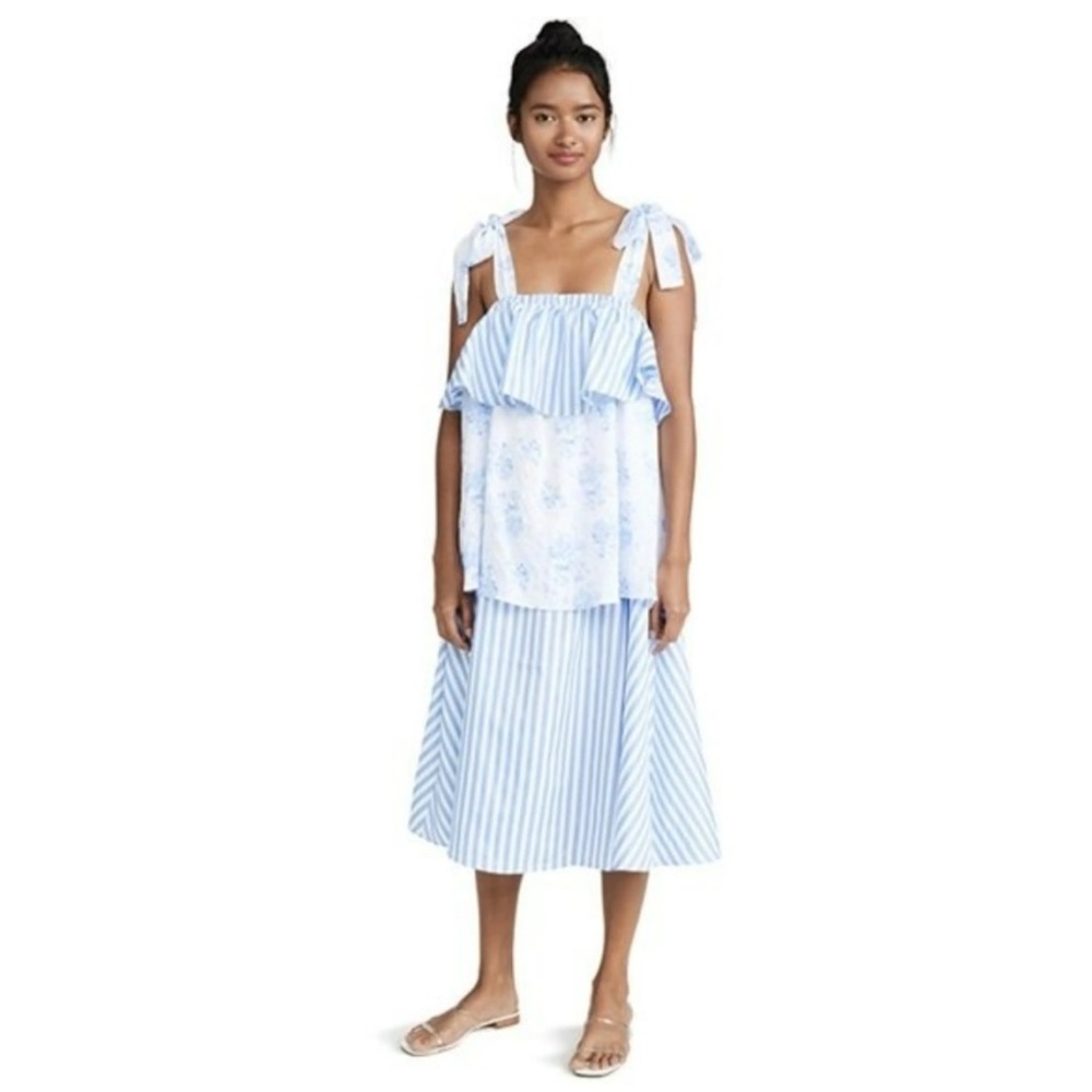 Women’s English Factory Blue and White Floral Tiered Ruffle Dress Size S